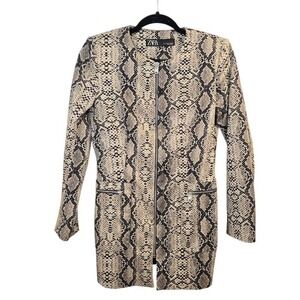 Zara Snakeskin Collarless Jacket Womens Small Long Sleeve Full Zip Longline Coat